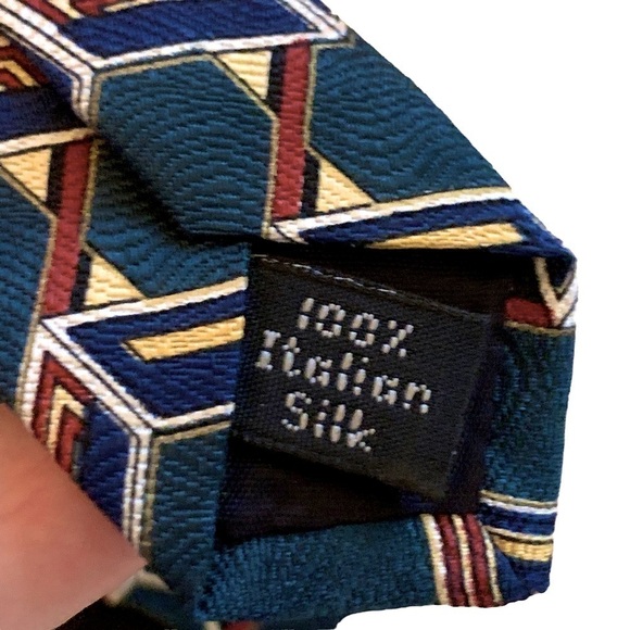 𝅺HENRY Grethel Blue Geometric Print Italian Silk Tie - Picture 5 of 5